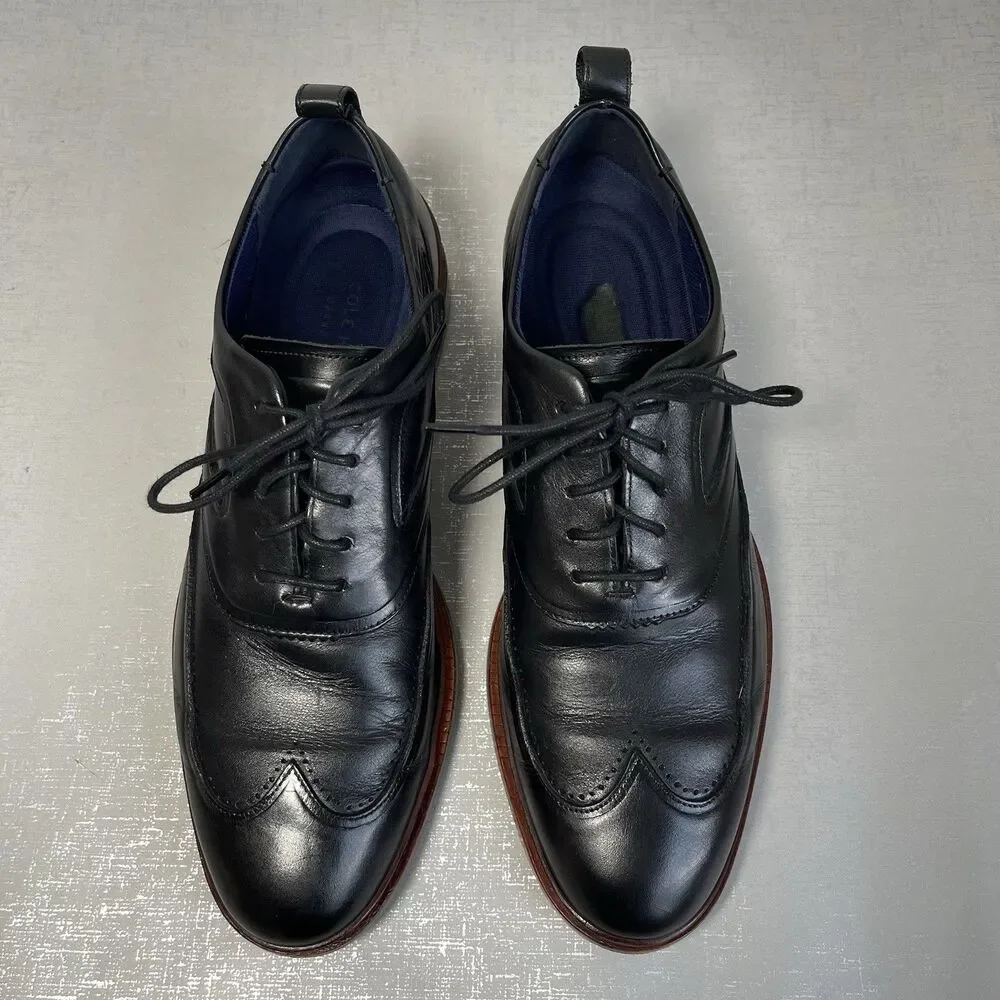 Cole Haan Men's 8.5 M‎ Black Leather Washington Grand 2.0 Oxford Shoes C28182